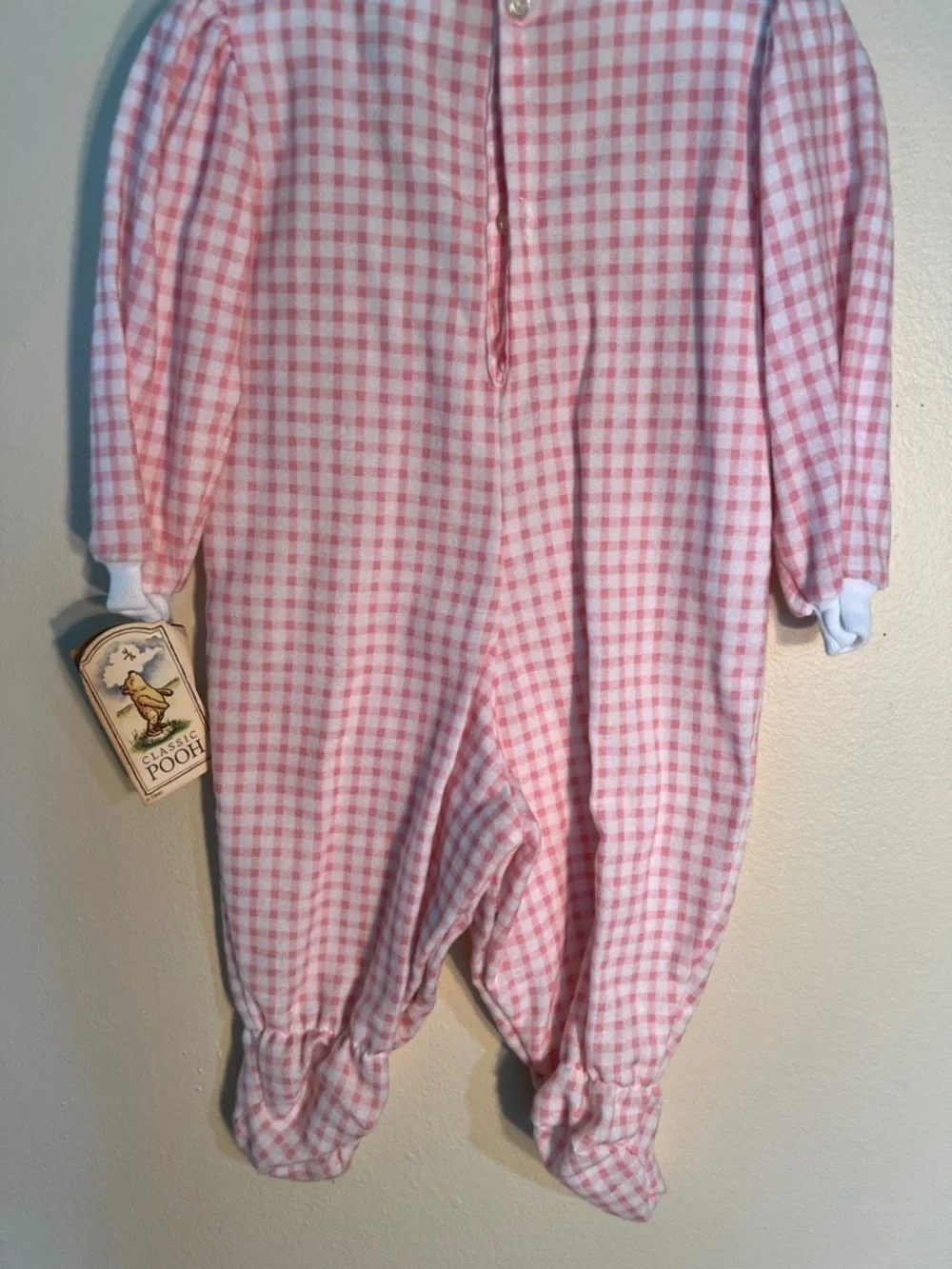 Vintage Winnie The Pooh Pink Gingham Kids Pajamas with Embroidered Detail​